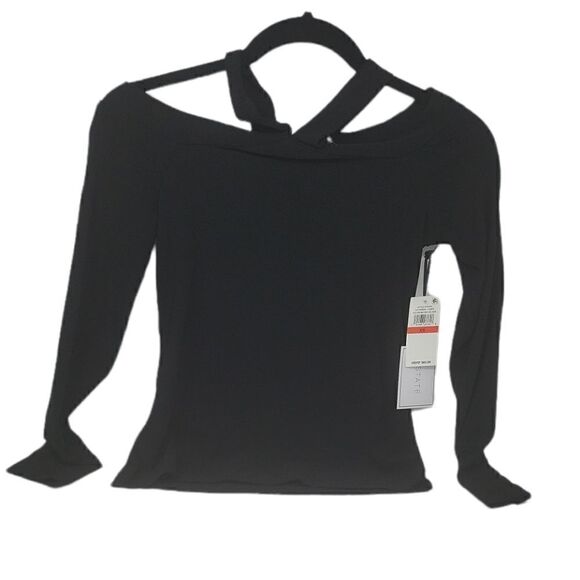 1.State Womens Sz XS Long Sleeve Cross Halter Neck Cold Shoulder Top - Picture 1 of 5